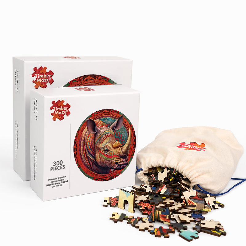 Rhino Mandala - Wooden Jigsaw Puzzle