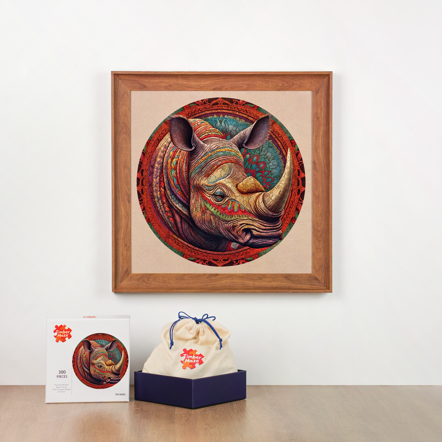 Rhino Mandala - Wooden Jigsaw Puzzle