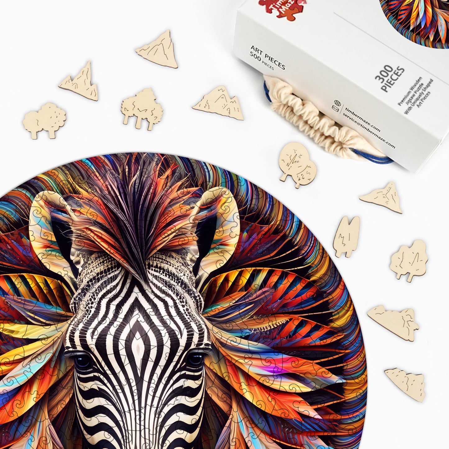 Zebra Feather Art - Wooden Jigsaw Puzzle