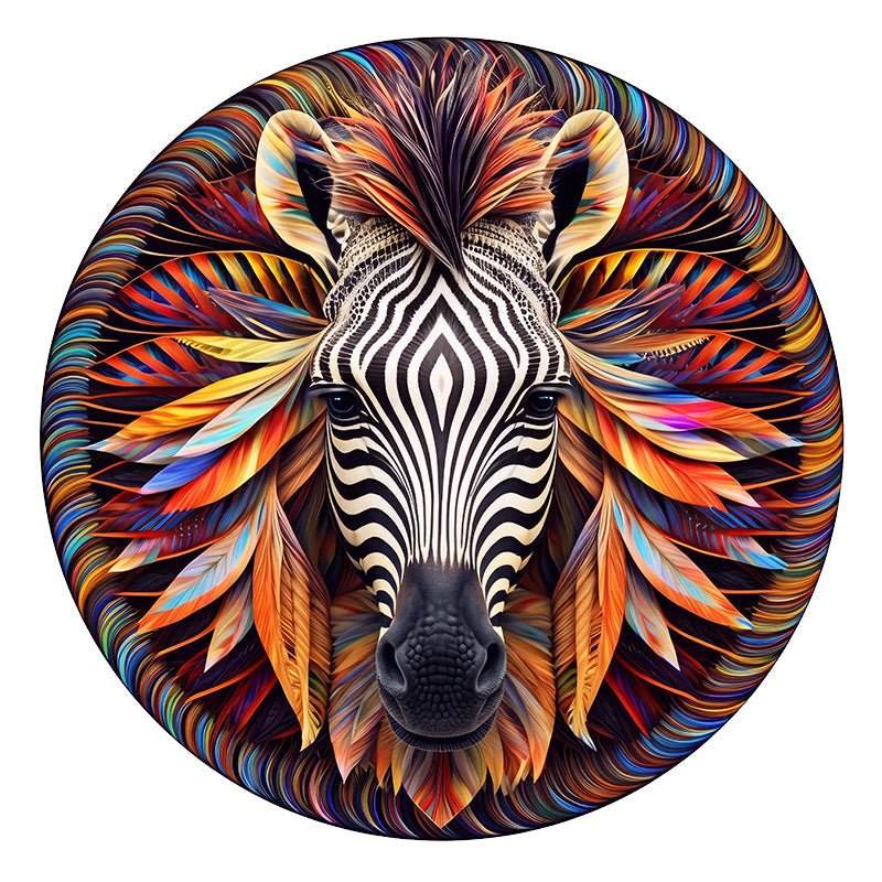 Zebra Feather Art - Wooden Jigsaw Puzzle