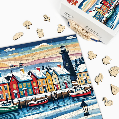 Winter Coastal Village - Wooden Jigsaw Puzzle