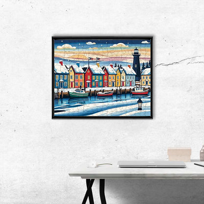 Winter Coastal Village - Wooden Jigsaw Puzzle