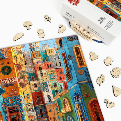 Festive Street Mosaic - Wooden Jigsaw Puzzle