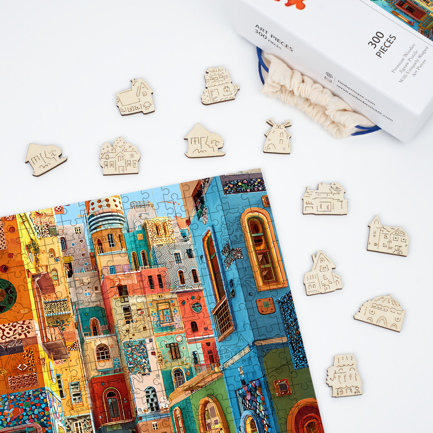 Festive Street Mosaic - Wooden Jigsaw Puzzle