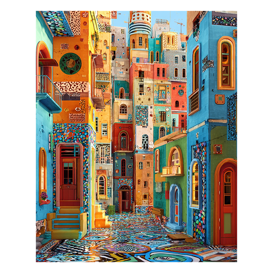 Festive Street Mosaic - Wooden Jigsaw Puzzle