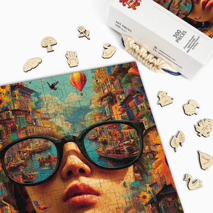 Cityscape Glasses - Wooden Jigsaw Puzzle