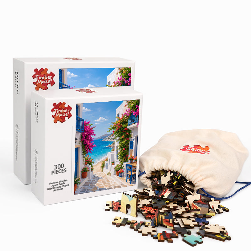Greek Island Street - Wooden Jigsaw Puzzle