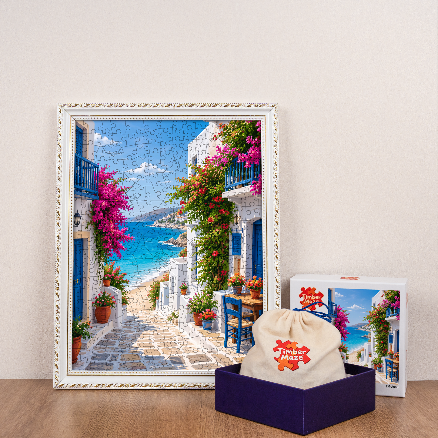 Greek Island Street - Wooden Jigsaw Puzzle