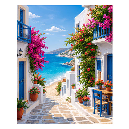 Greek Island Street - Wooden Jigsaw Puzzle