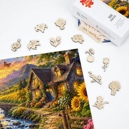 Sunflower Valley Cottage - Wooden Jigsaw Puzzle
