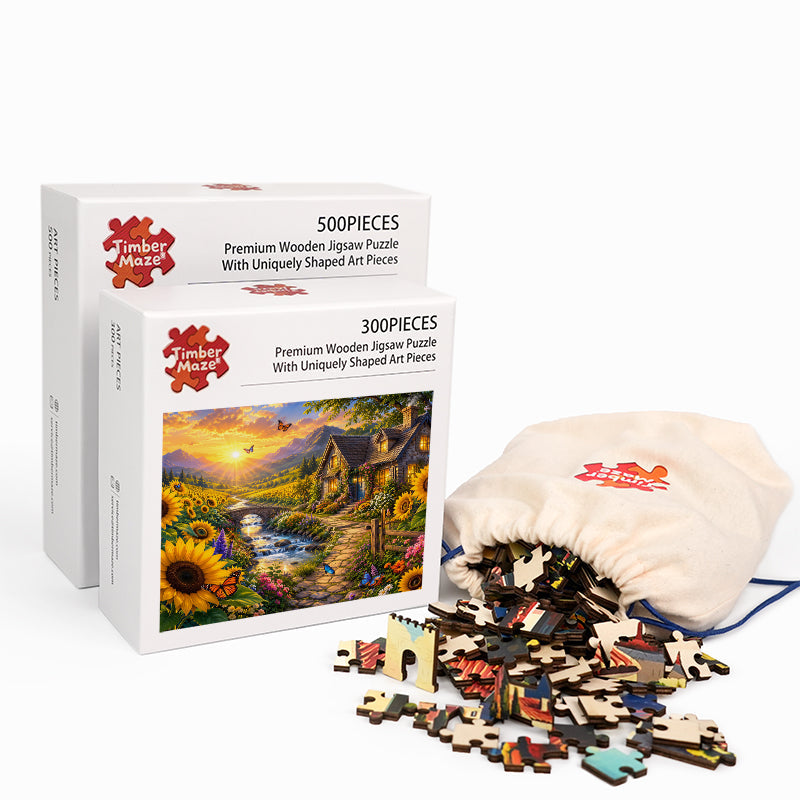 Sunflower Valley Cottage - Wooden Jigsaw Puzzle