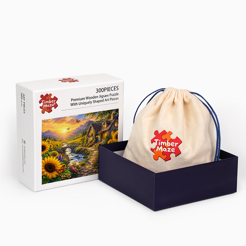 Sunflower Valley Cottage - Wooden Jigsaw Puzzle