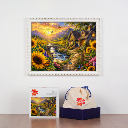 Sunflower Valley Cottage - Wooden Jigsaw Puzzle