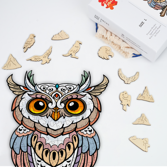 Feathered Owl Totem - Wooden Jigsaw Puzzle