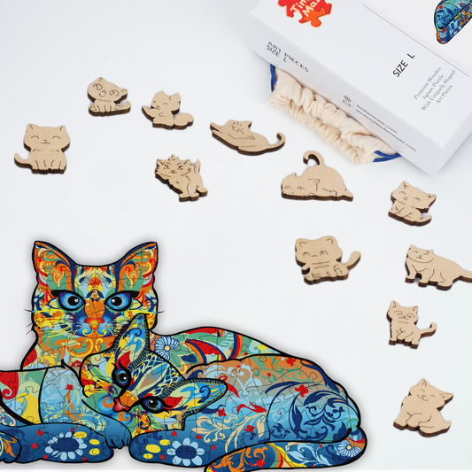 Floral Cat Duo - Wooden Jigsaw Puzzle