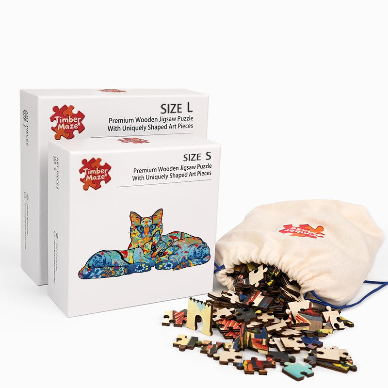 Floral Cat Duo - Wooden Jigsaw Puzzle