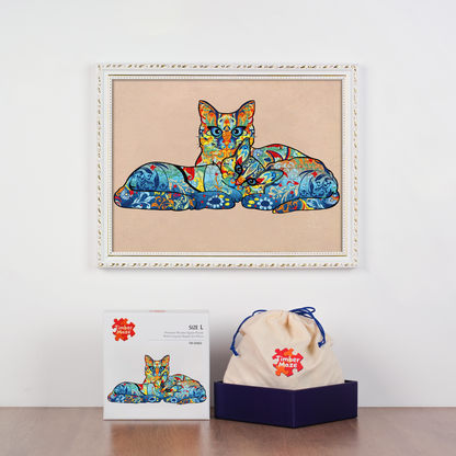 Floral Cat Duo - Wooden Jigsaw Puzzle