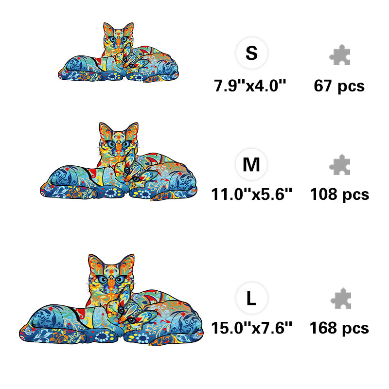Floral Cat Duo - Wooden Jigsaw Puzzle