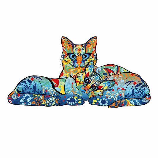 Floral Cat Duo - Wooden Jigsaw Puzzle