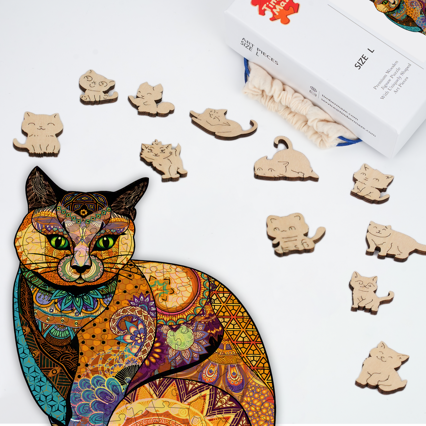 Mandala Cat - Wooden Jigsaw Puzzle
