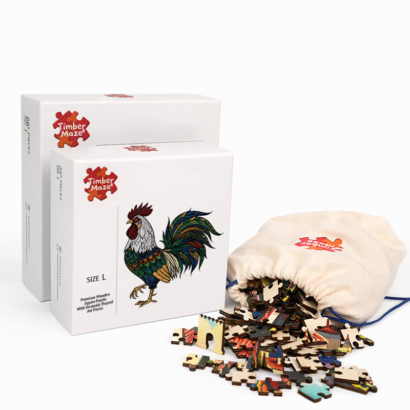 Rooster Feather - Wooden Jigsaw Puzzle