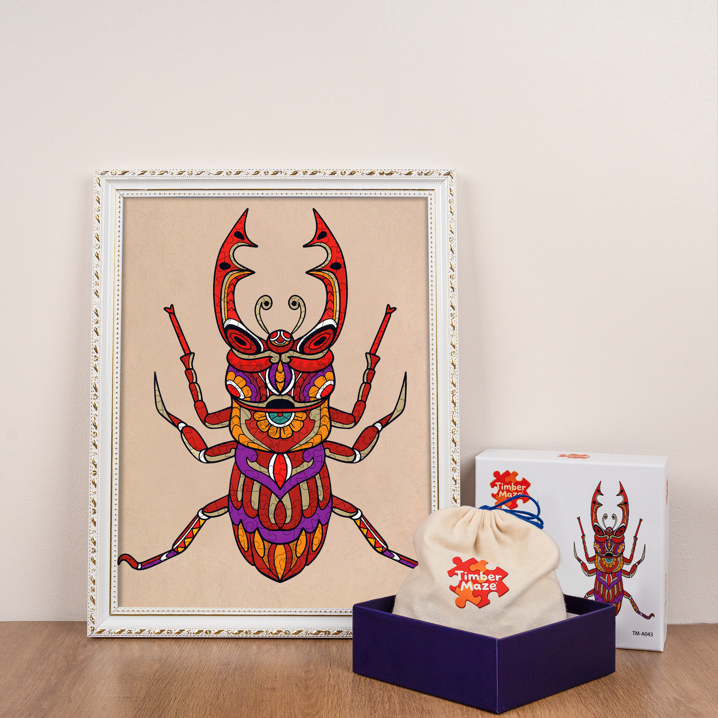 Tribal Stag Beetle - Wooden Jigsaw Puzzle