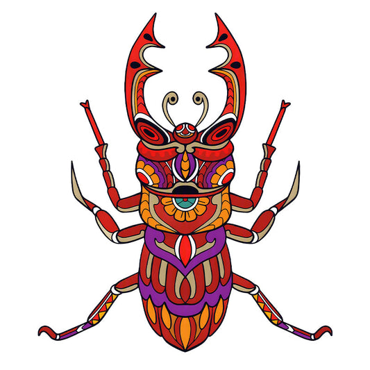 Tribal Stag Beetle - Wooden Jigsaw Puzzle