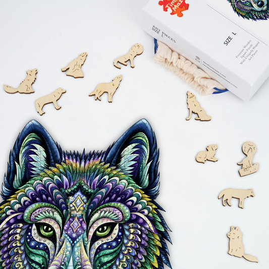Kaleidoscope Wolf - Wooden Jigsaw Puzzle
