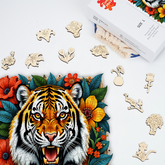 Tiger in Bloom - Wooden Jigsaw Puzzle