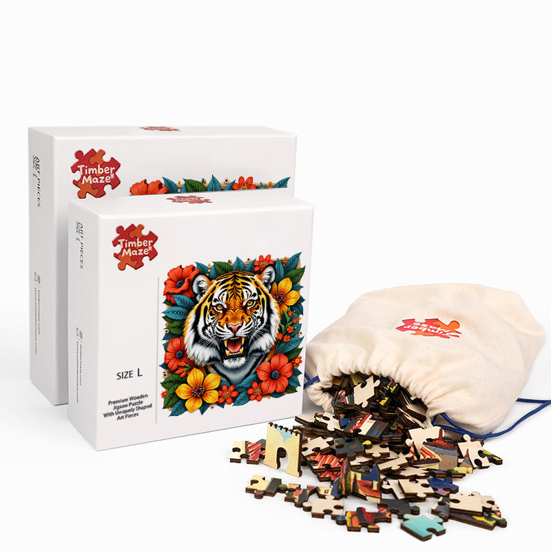 Tiger in Bloom - Wooden Jigsaw Puzzle