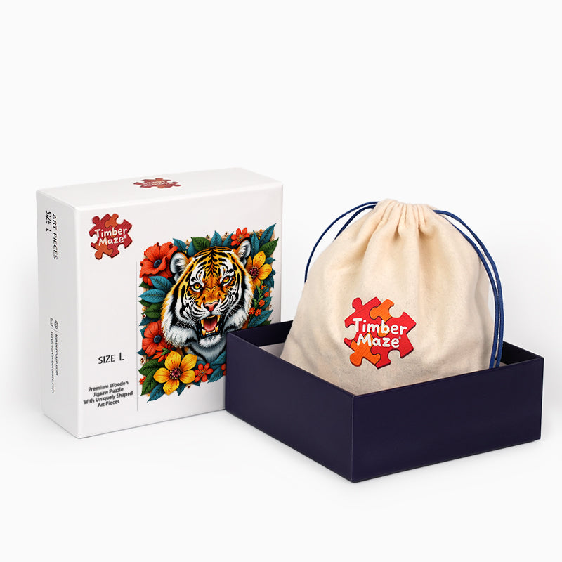 Tiger in Bloom - Wooden Jigsaw Puzzle