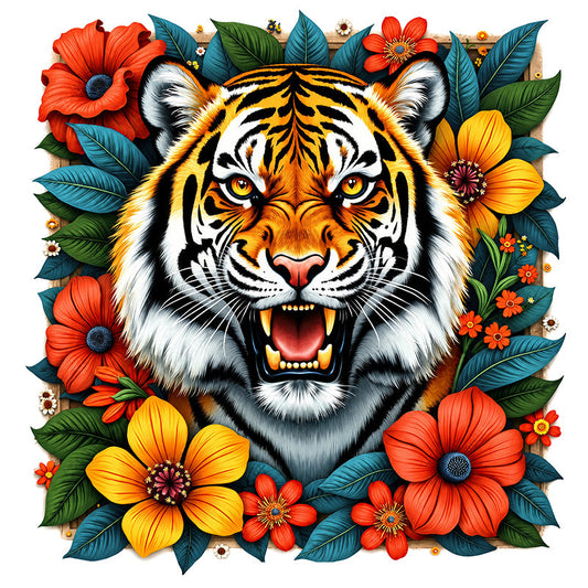 Tiger in Bloom - Wooden Jigsaw Puzzle