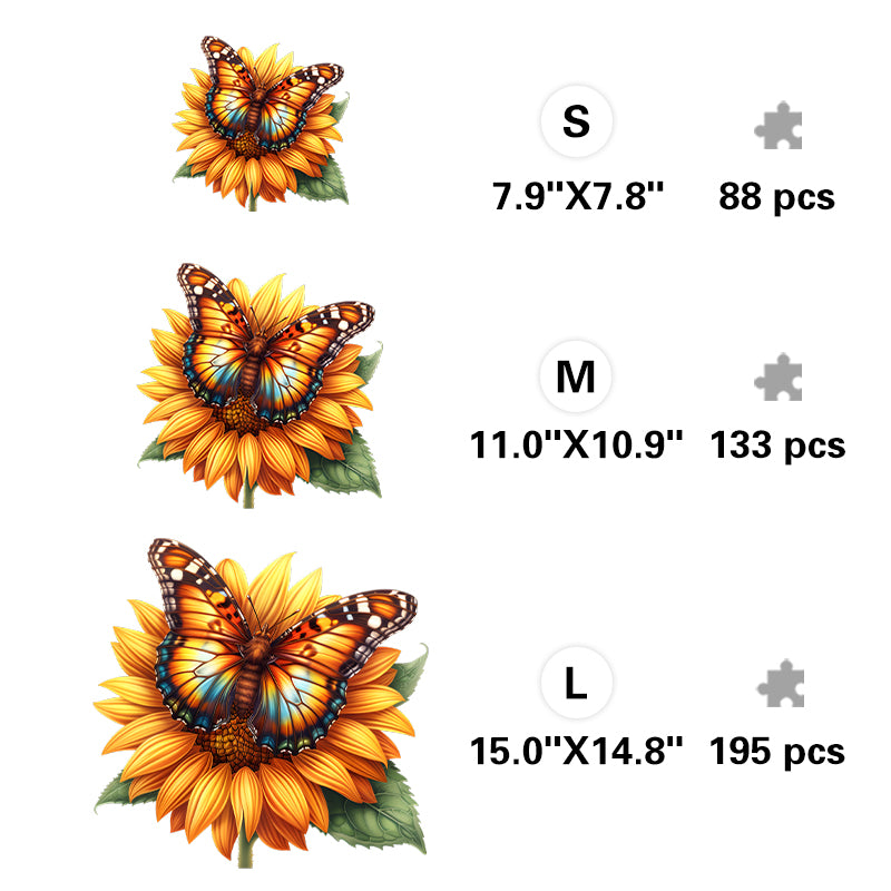 Monarch Butterfly on Sunflower - Wooden Jigsaw Puzzle