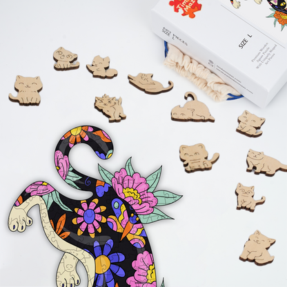 Floral Feline - Wooden Jigsaw Puzzle