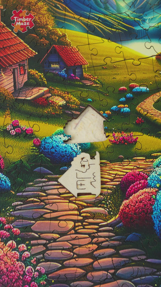Serene Valley Retreat - Wooden Jigsaw Puzzle
