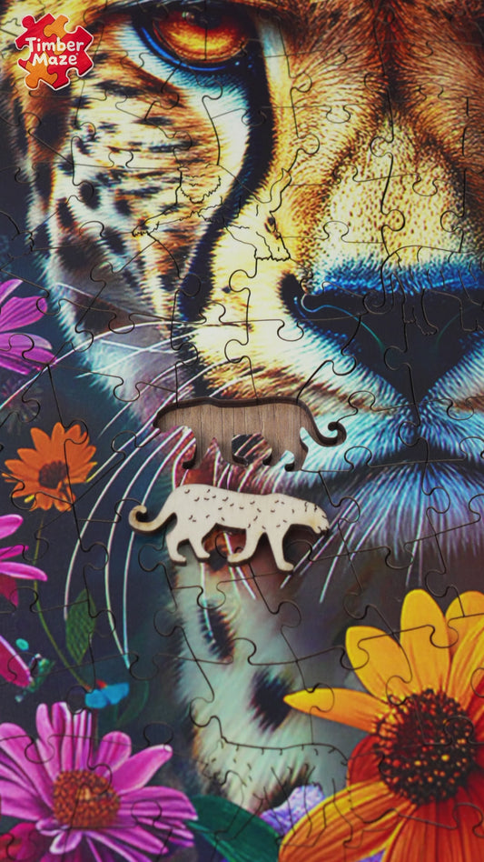 Leopard and Flowers - Wooden Jigsaw Puzzle