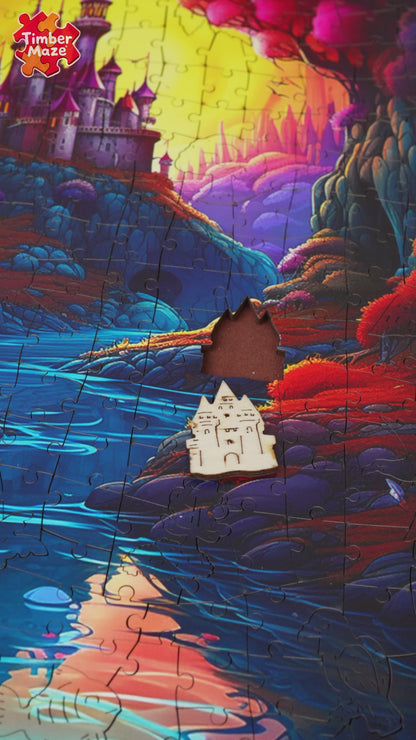River Castle at Dusk - Wooden Jigsaw Puzzle